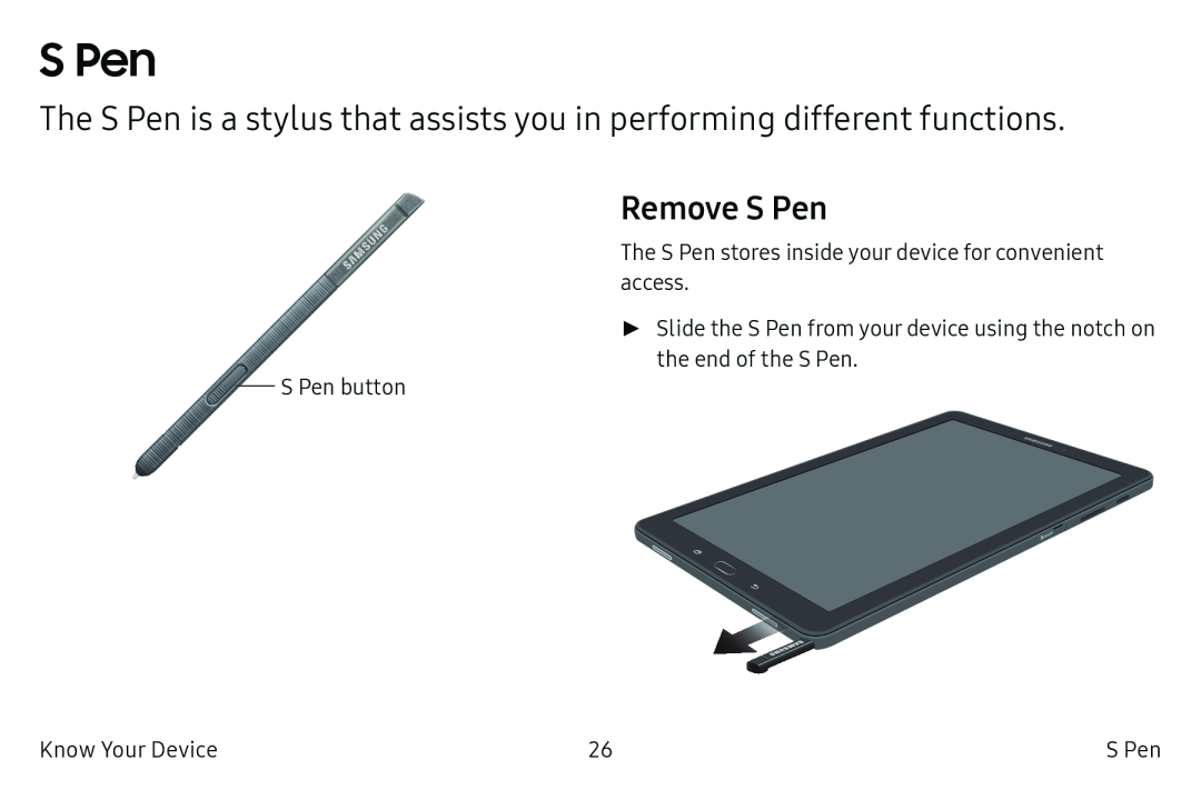 The S Pen is a stylus that assists you in performing different functions Remove S Pen