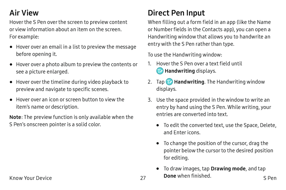 Air View Direct Pen Input