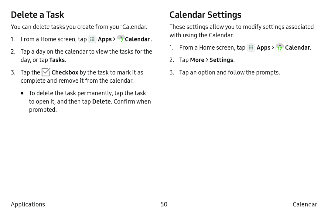 Delete a Task Calendar Settings