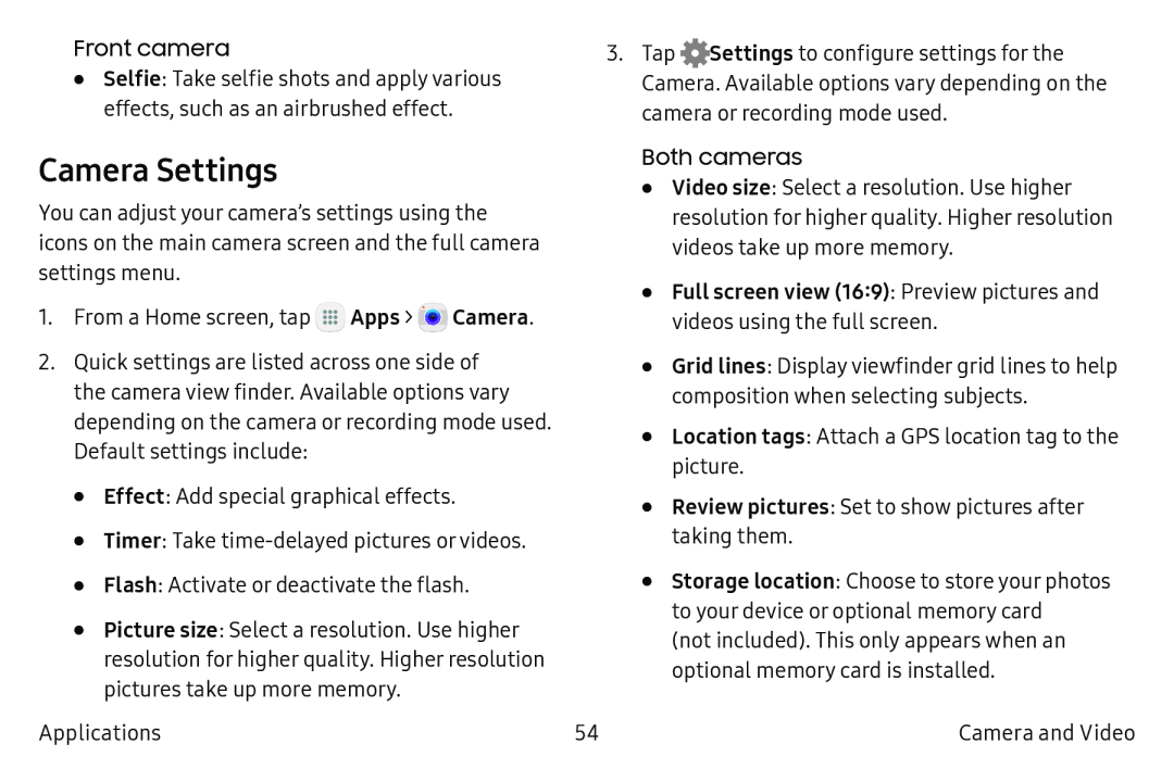 Camera Settings Galaxy Tab A 10.5 Wi-Fi