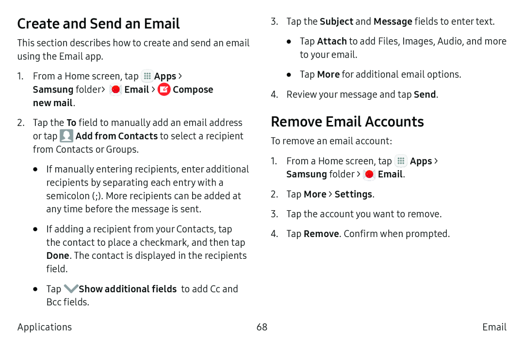 Create and Send an Email Remove Email Accounts