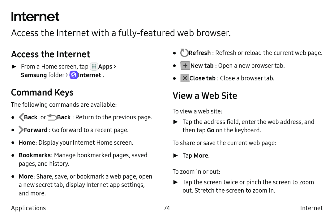 Access the Internet with a fully-featuredweb browser Access the Internet