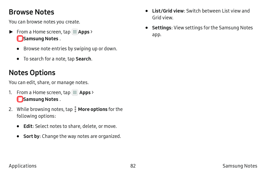 Browse Notes Notes Options