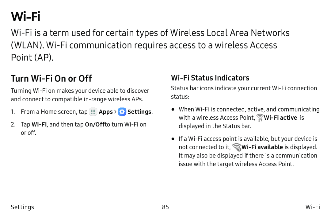 Wi‑Fi Status Indicators Turn Wi‑Fi On or Off