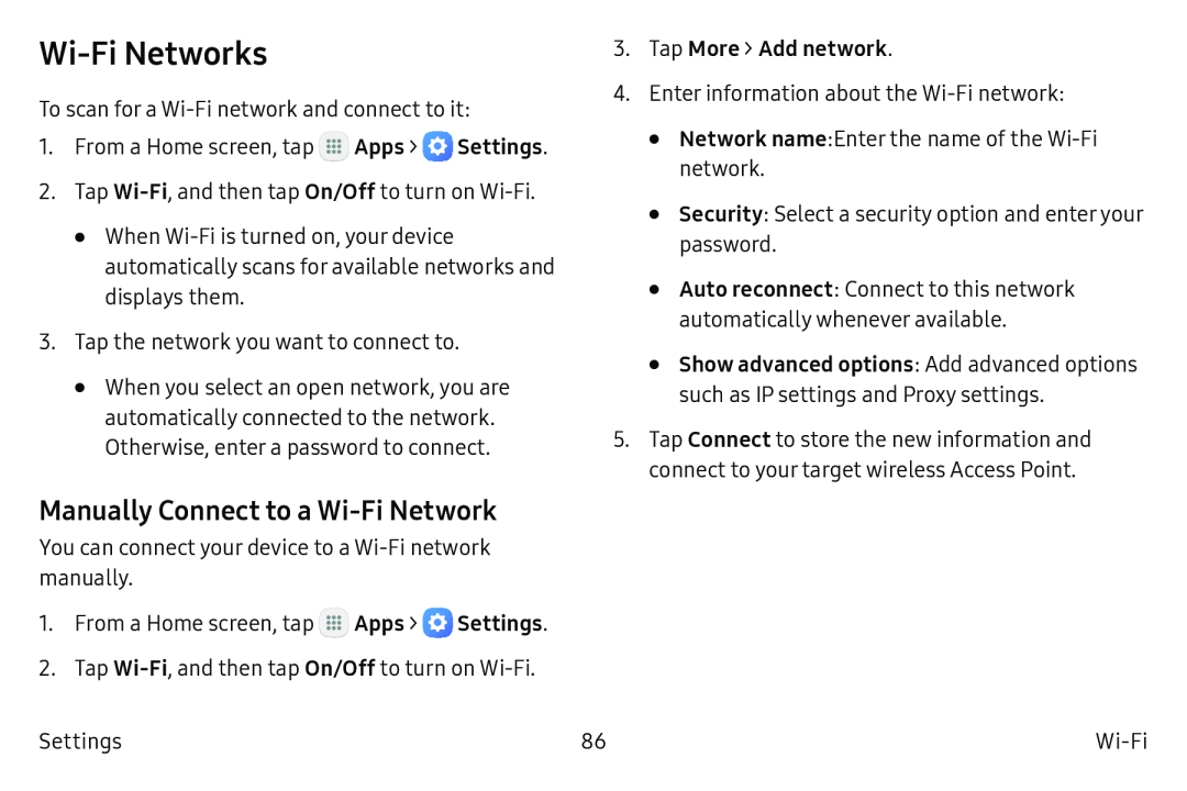 Manually Connect to a Wi‑Fi Network Wi‑Fi Networks