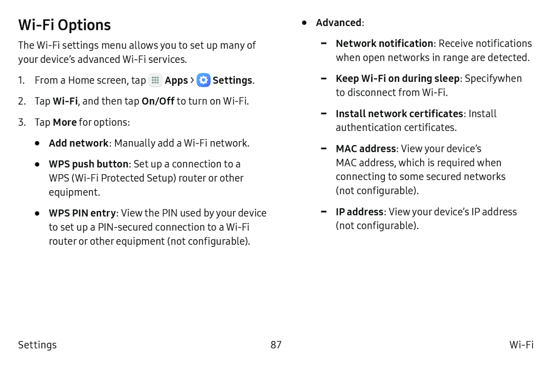 Wi‑Fi Options