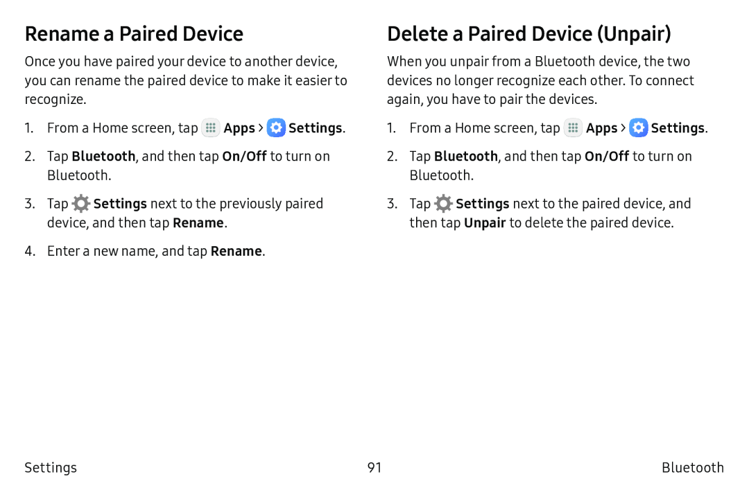 Rename a Paired Device Delete a Paired Device (Unpair)