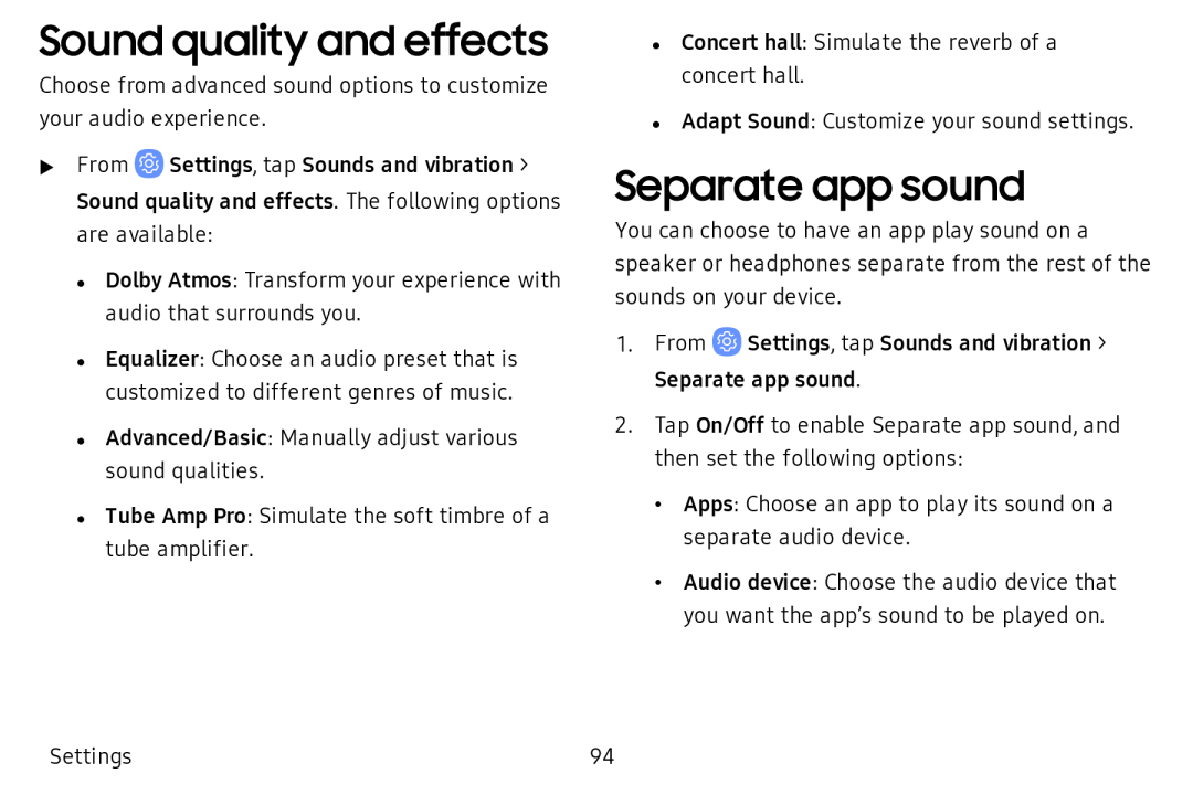 Sound quality and effects Separate app sound