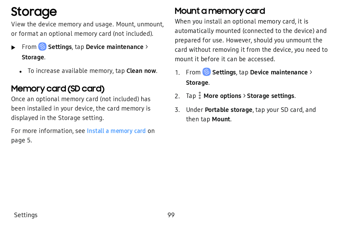 Memory card (SD card) Mount a memory card