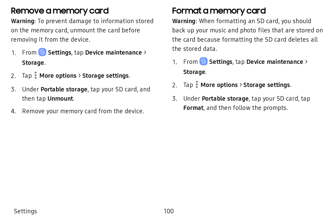 Remove a memory card Format a memory card