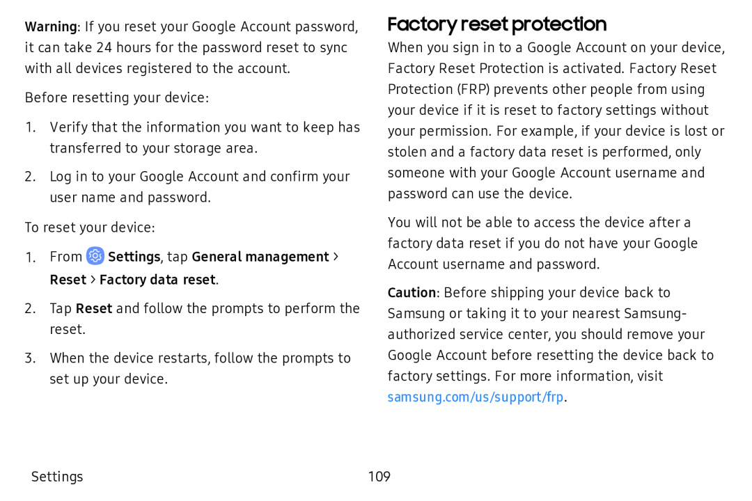 Factory reset protection