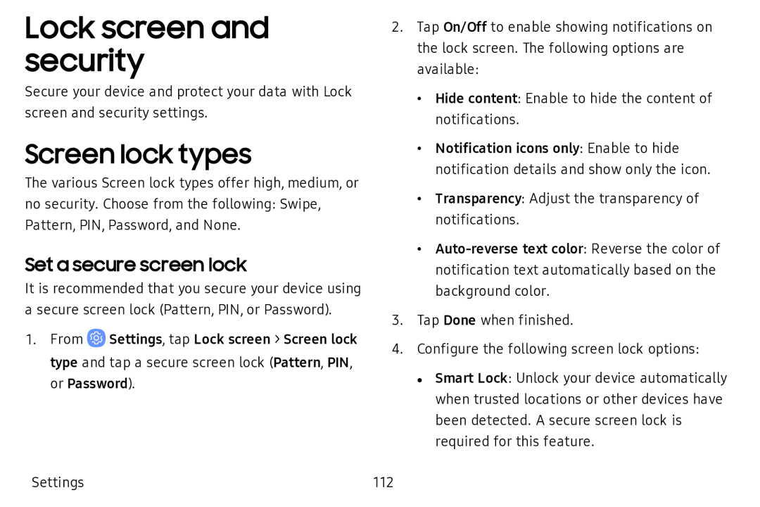 Screen lock types Galaxy Tab A 10.5 Wi-Fi