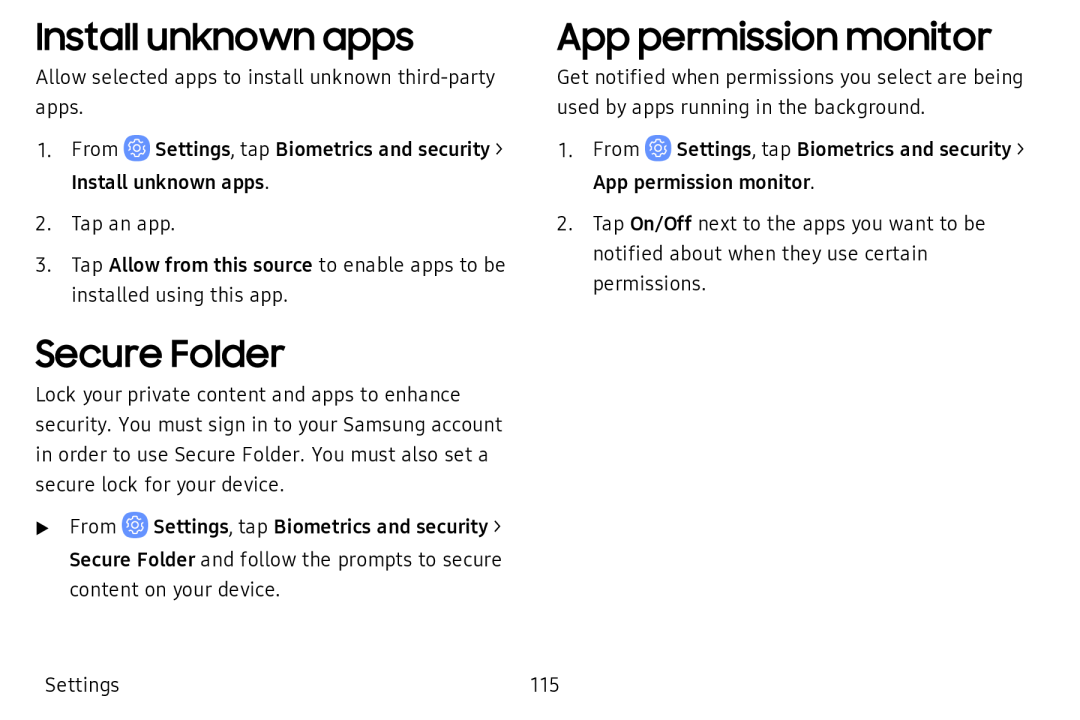 Install unknown apps Secure Folder