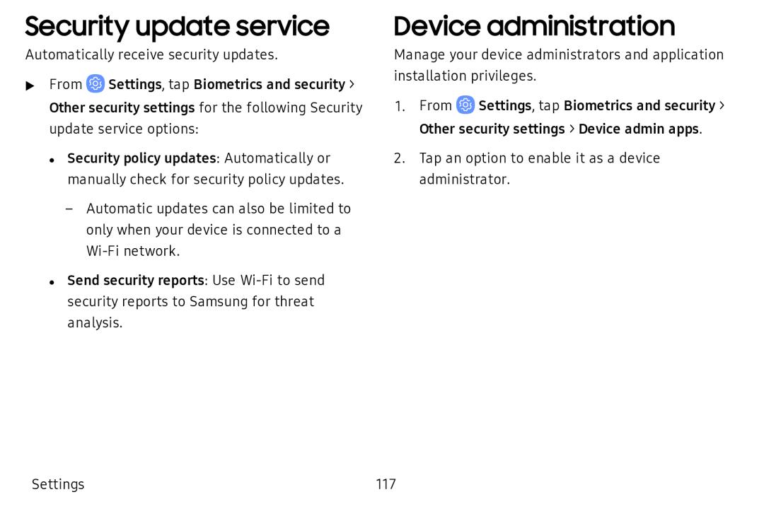 Security update service Device administration