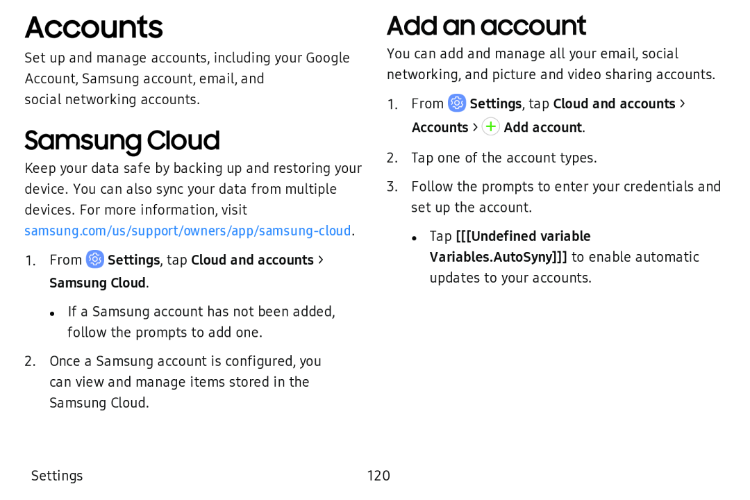 Samsung Cloud Add an account