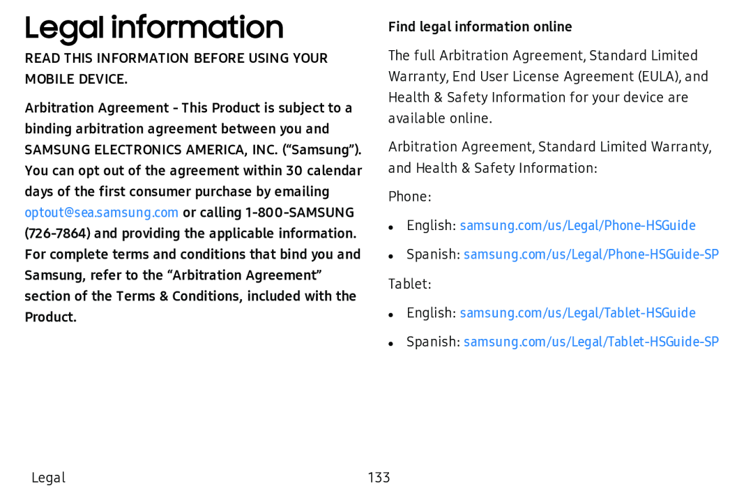 Legal information Galaxy Tab A 10.5 Wi-Fi