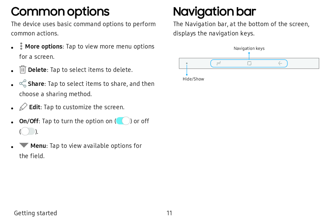 Common options Navigation bar