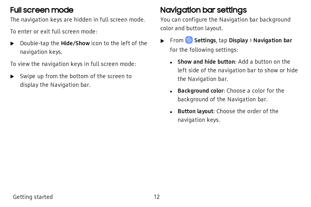 Full screen mode Navigation bar settings