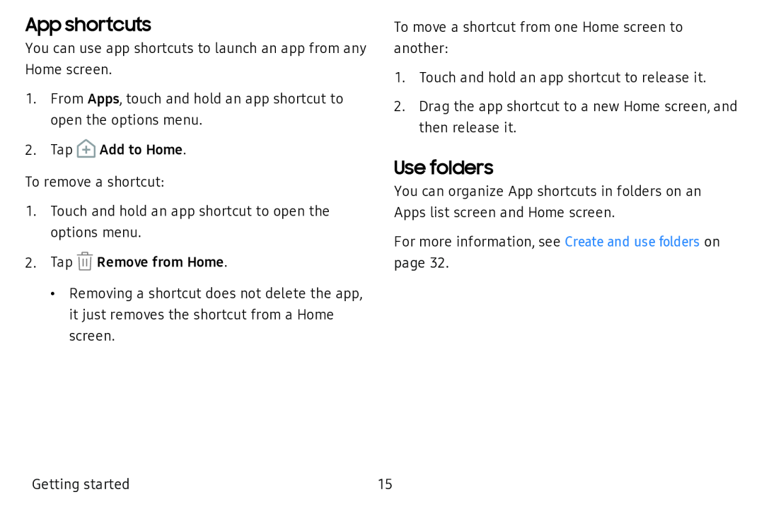 App shortcuts Use folders