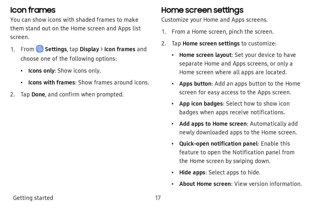 Icon frames Home screen settings