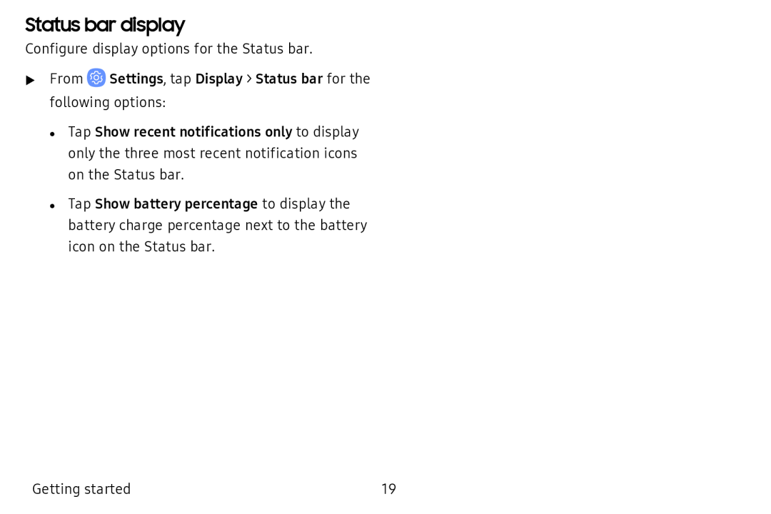 Status bar display