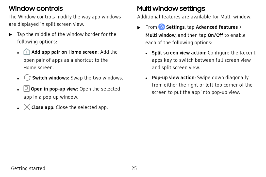 Window controls Multi window settings