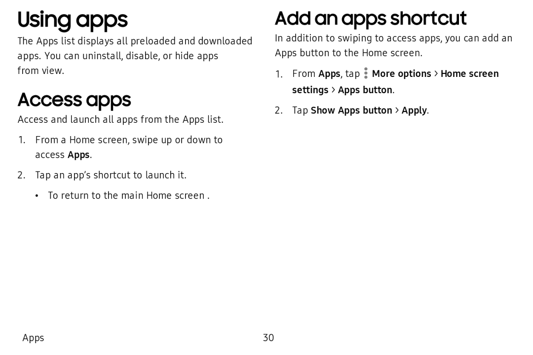 Access apps Add an apps shortcut