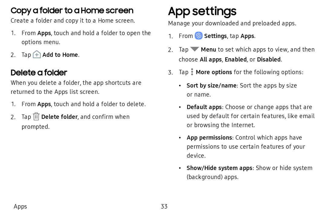 App settings Galaxy Tab A 10.5 Wi-Fi