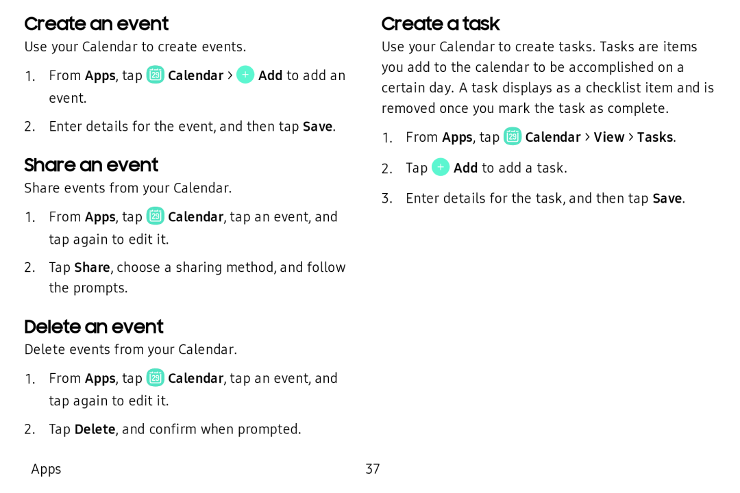 Create an event Share an event