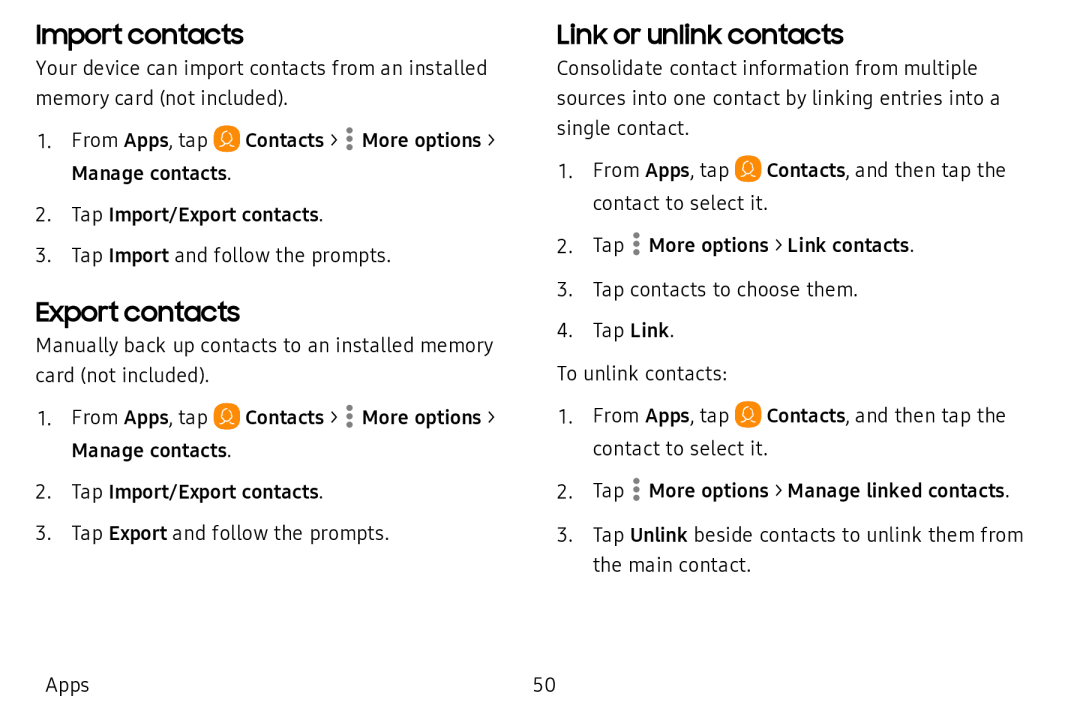 Import contacts Export contacts