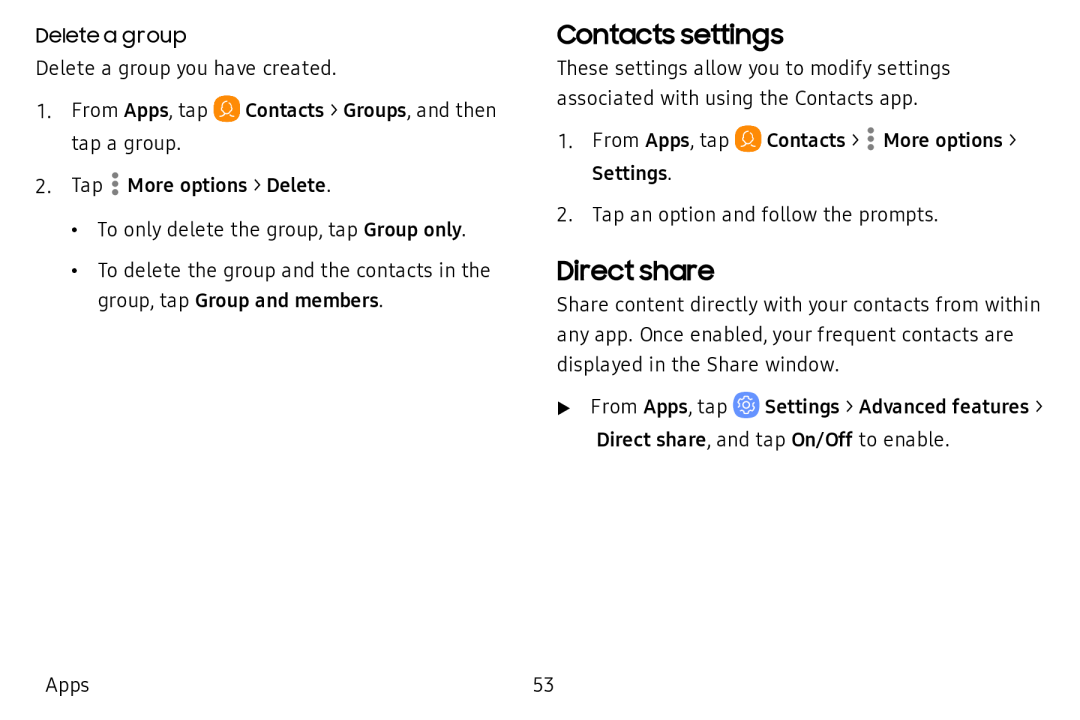 Contacts settings Direct share