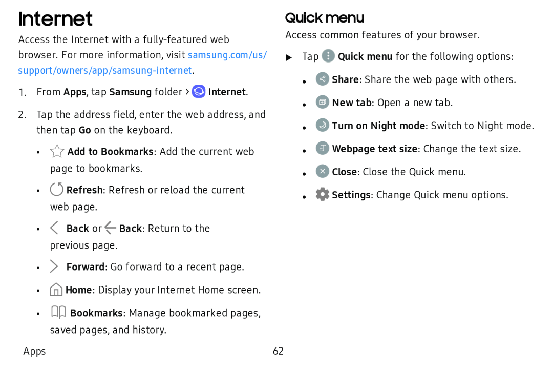 Quick menu Galaxy Tab A 10.5 Wi-Fi