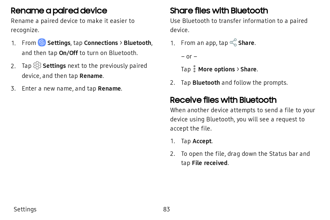 Rename a paired device Share files with Bluetooth