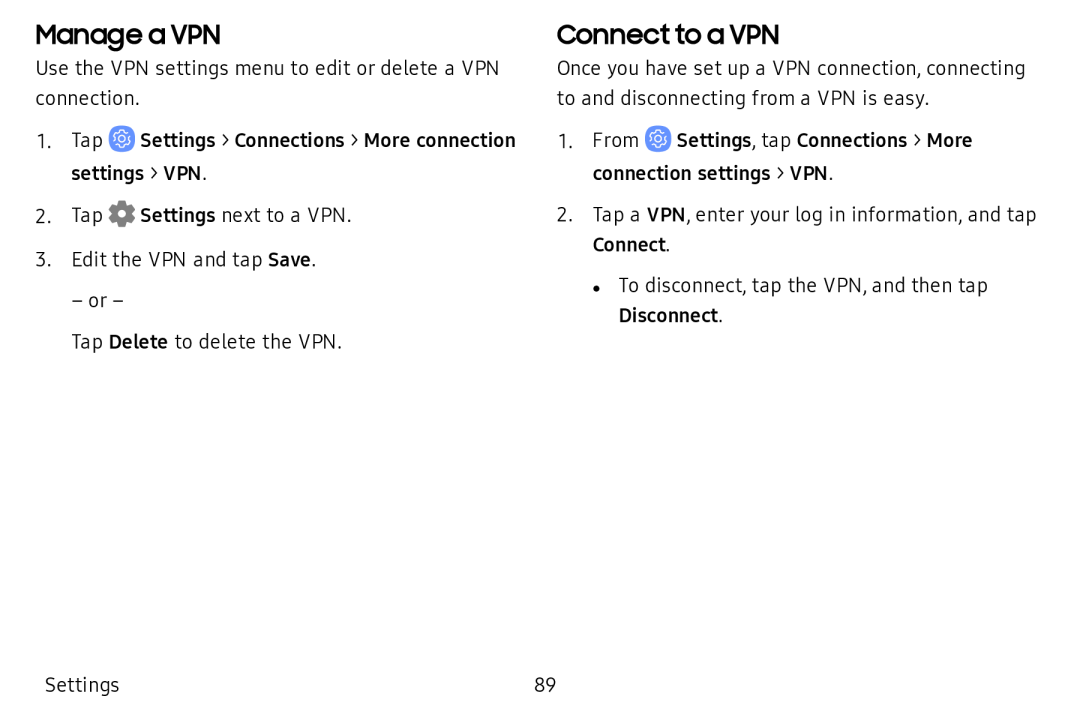 Manage a VPN Connect to a VPN