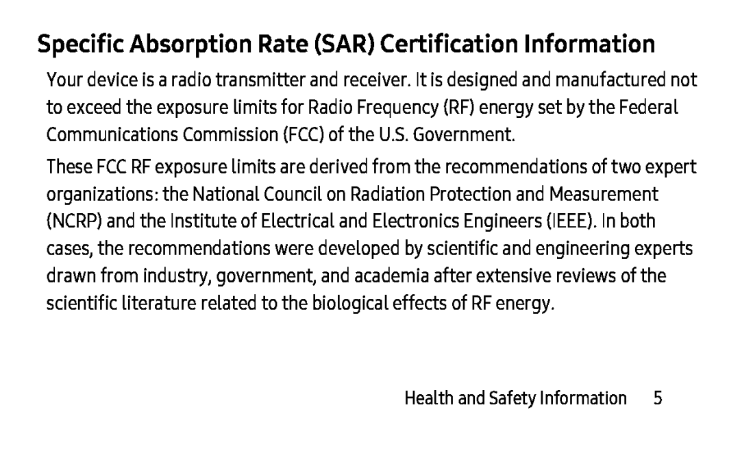 Specific Absorption Rate (SAR) Certification Information