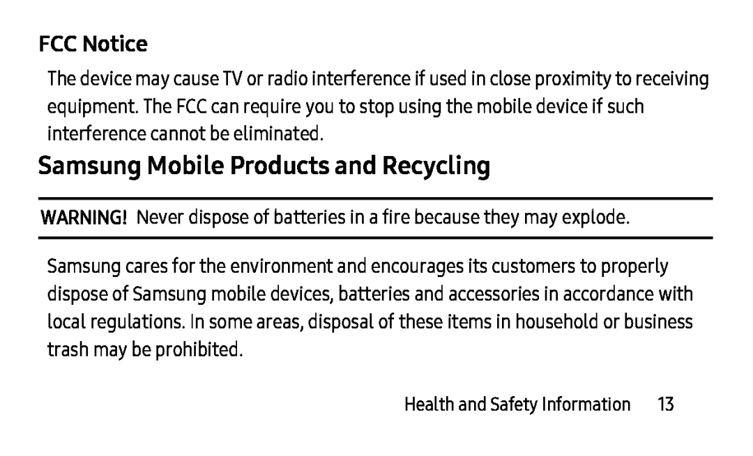 FCC Notice Samsung Mobile Products and Recycling