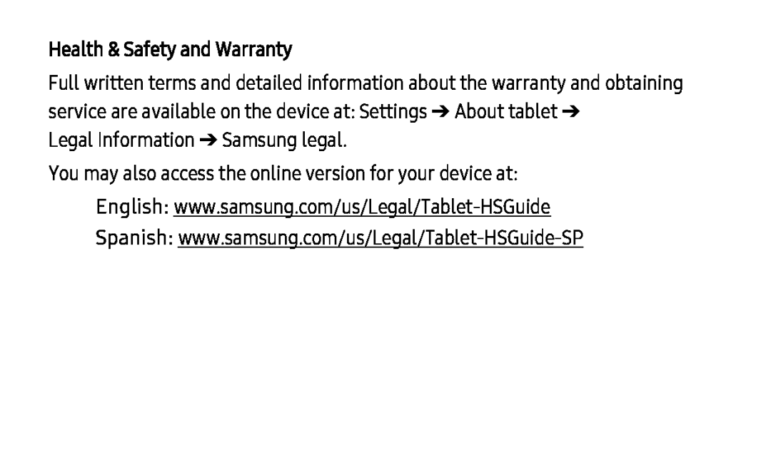 Health & Safety and Warranty Galaxy Tab A 10.5 Wi-Fi