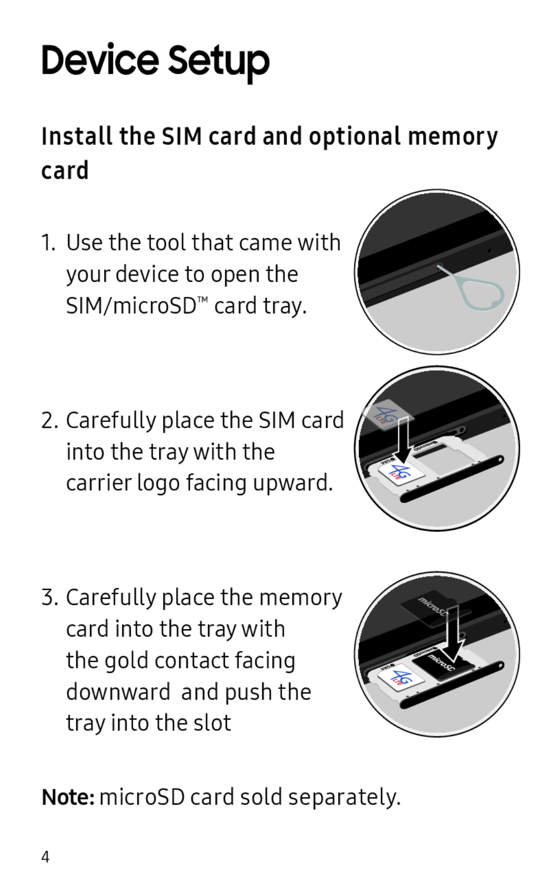 Install the SIM card and optional memory card Galaxy Tab A 10.5 Wi-Fi