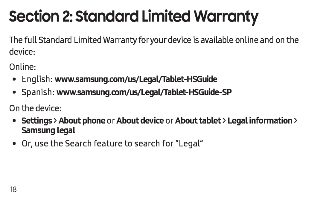 Section 2: Standard Limited Warranty Galaxy Tab A 10.1 2019 Sprint