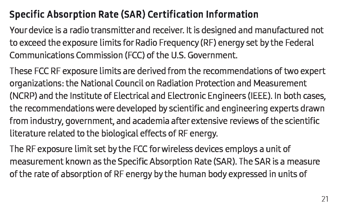 Specific Absorption Rate (SAR) Certification Information Galaxy Tab A 10.1 2019 Sprint