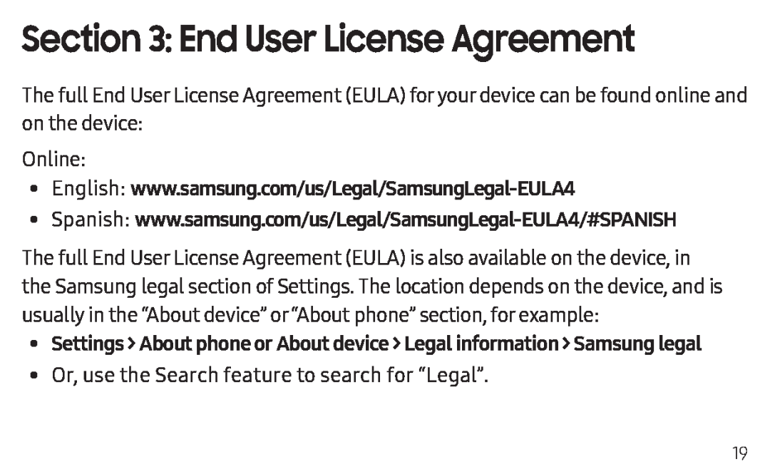 Section 3: End User License Agreement Galaxy Tab A 10.1 2019 Wi-Fi