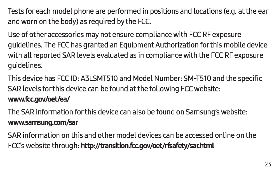 www.samsung.com/sar Galaxy Tab A 10.1 2019 Wi-Fi