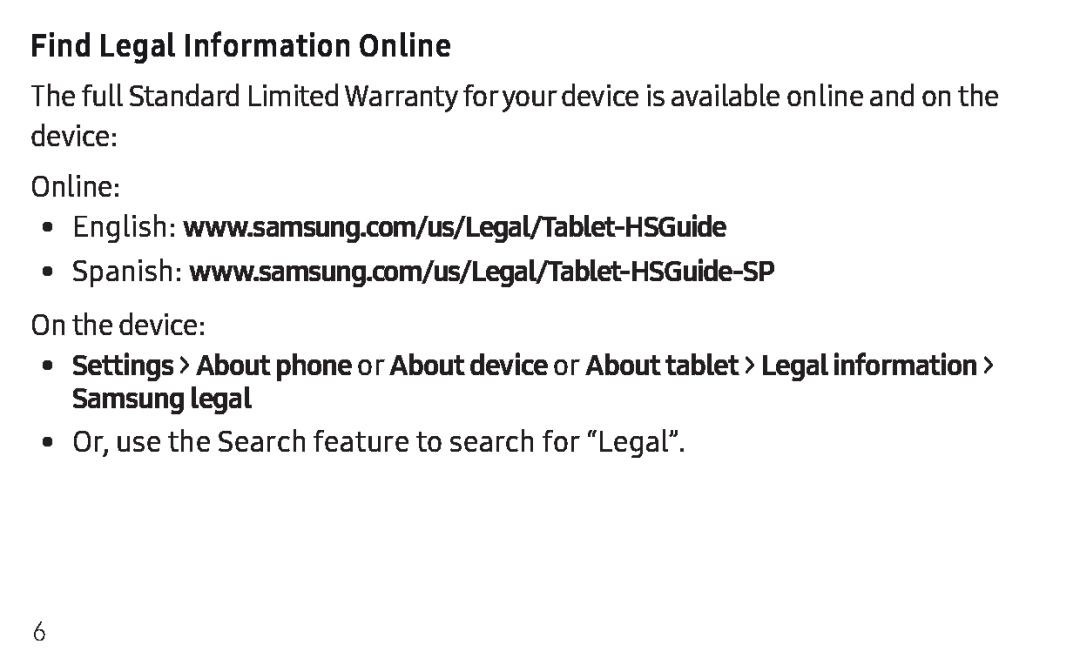 Find Legal Information Online Galaxy Tab A 10.1 2019 Wi-Fi