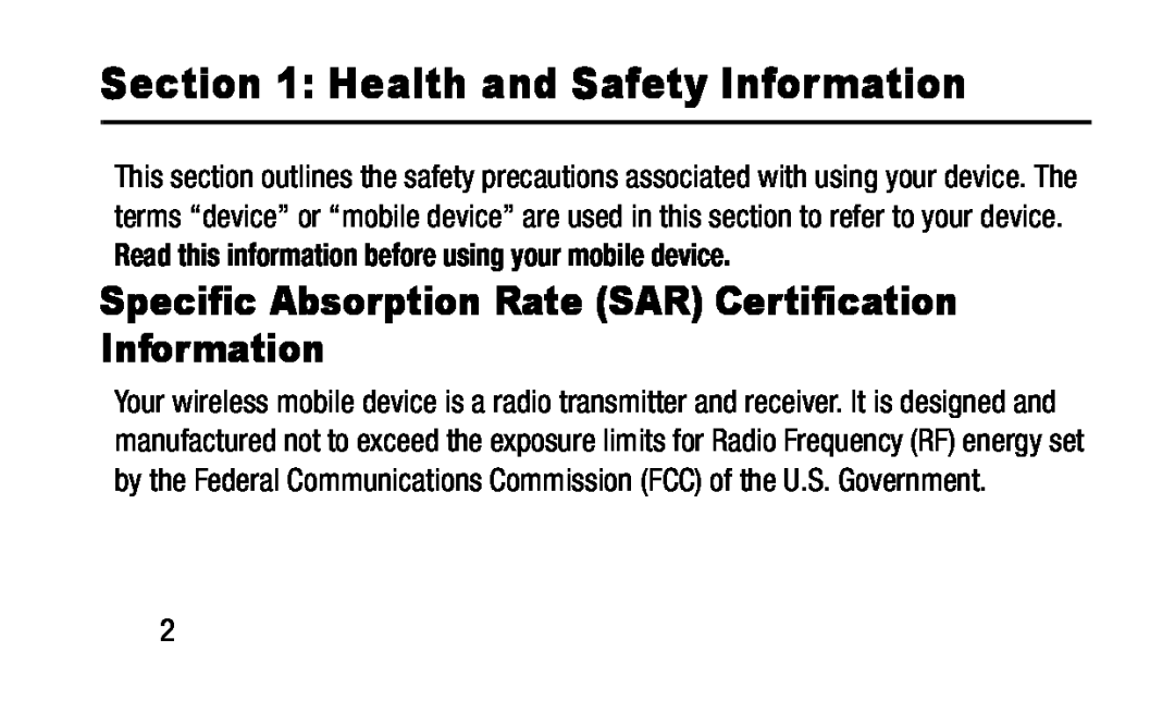 Section 1: Health and Safety Information Galaxy Tab A 10.1 Wi-Fi