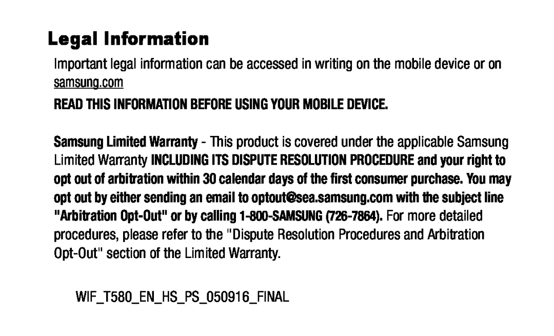 Legal Information Galaxy Tab A 10.1 Wi-Fi