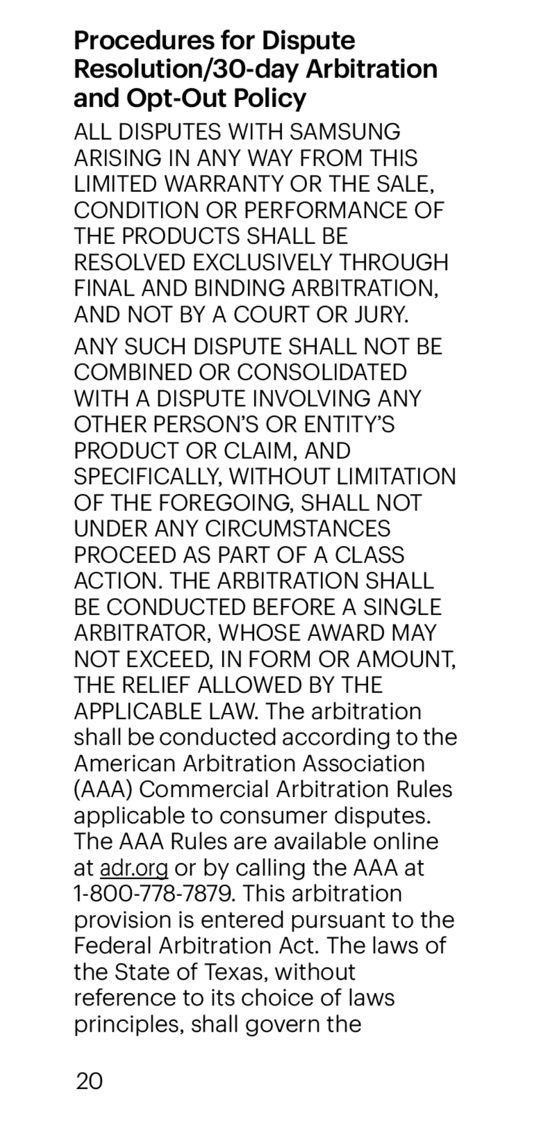 Procedures for Dispute Resolution/30-dayArbitration and Opt-OutPolicy