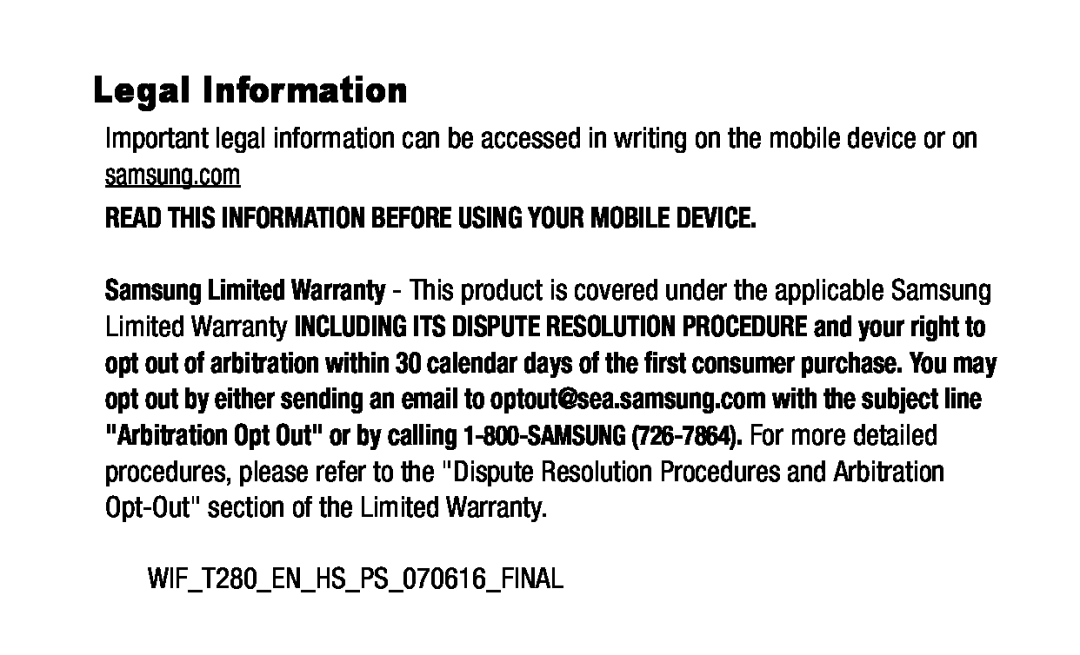 Legal Information Galaxy Tab A 7.0 Wi-Fi