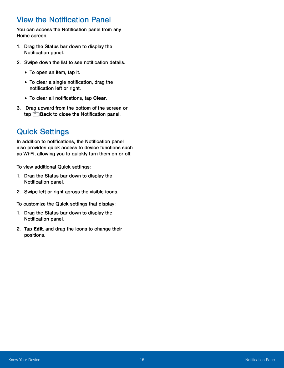 Quick Settings Galaxy Tab A 7.0 Wi-Fi