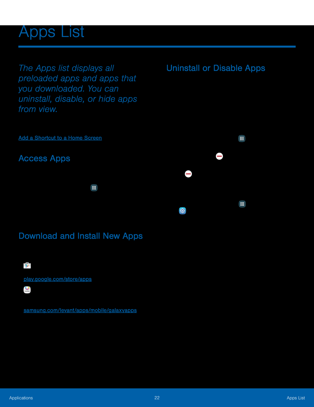 Apps List Galaxy Tab A 7.0 Wi-Fi