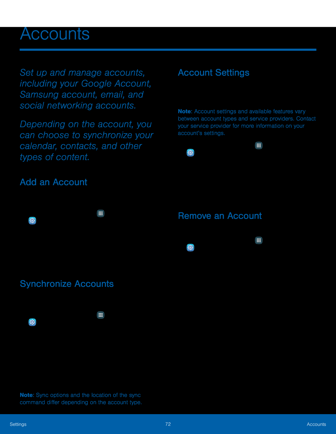 Account Settings Galaxy Tab A 7.0 Wi-Fi